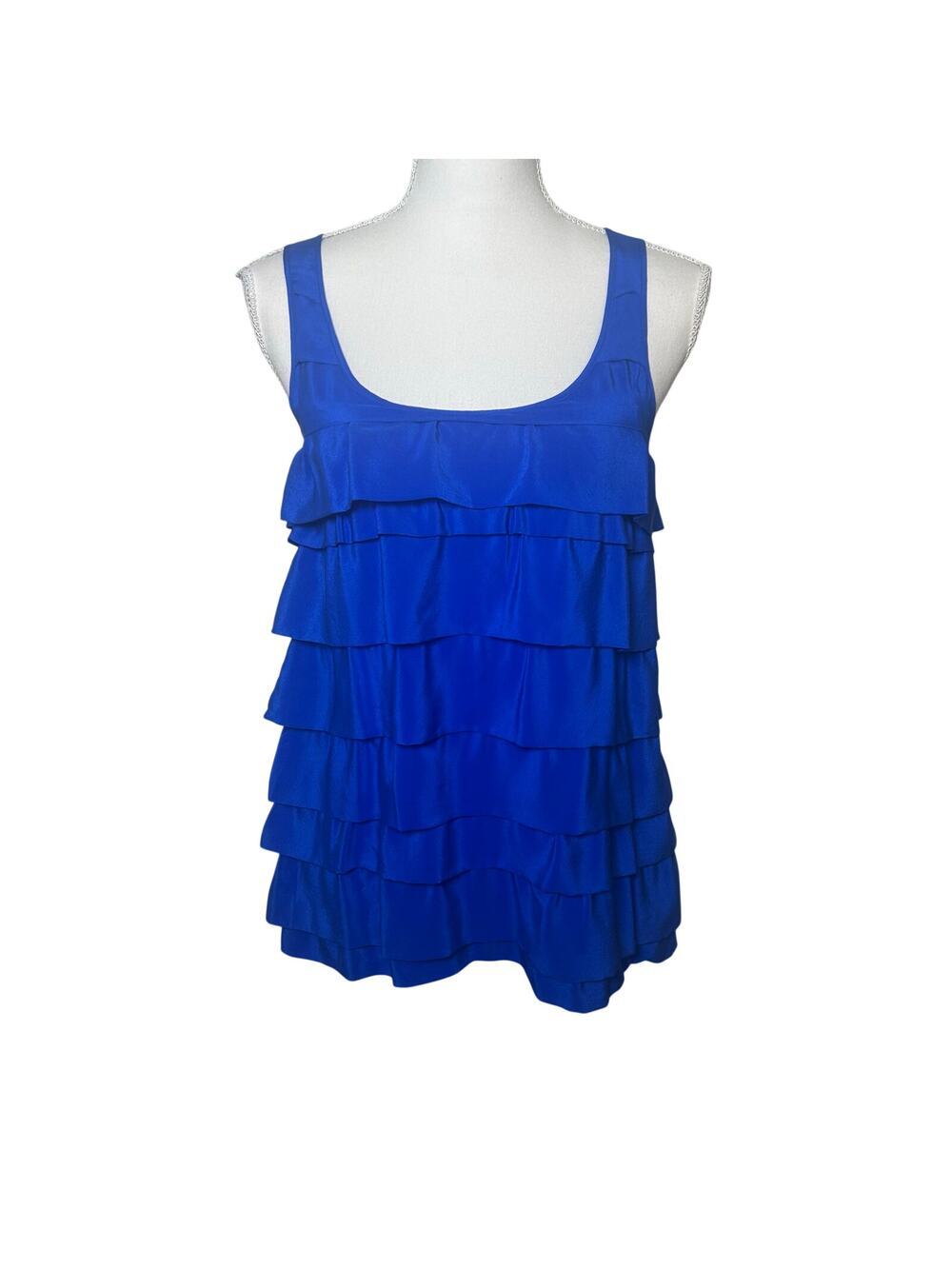 Madison Marcus 100% silk royal blue tiered ruffle halter tank blouse size S